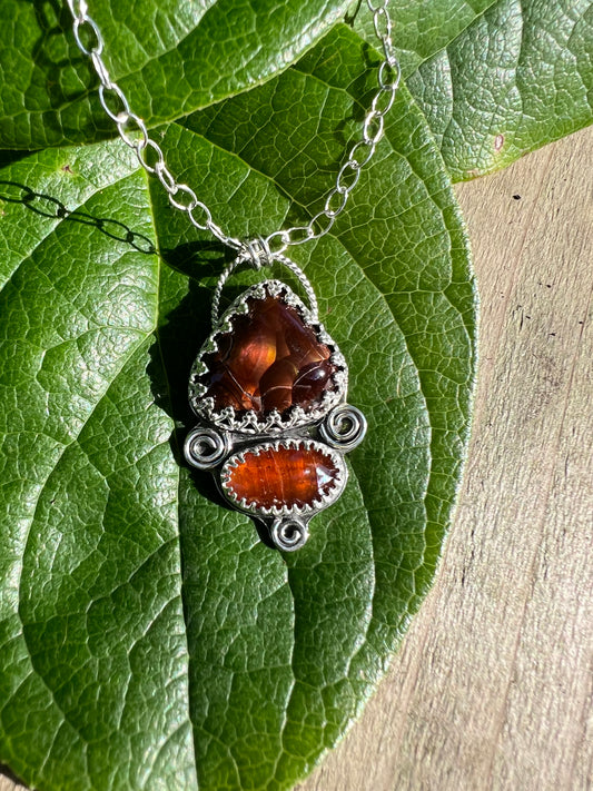 Fire Agate and Kyanite Necklace